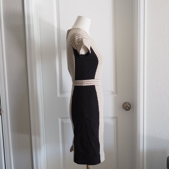 J Crew Black and Cream Chevron Panel Patterned Preppy Fitted Midi Dress Size 000 - Picture 6 of 16